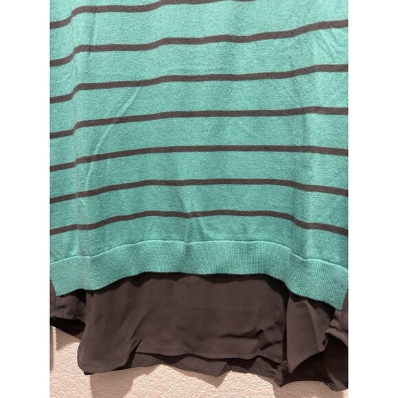 Halogen Sweater Womens L Green Gray Stripe Layered Pullover Crew Neck Cashmere - Picture 4 of 7